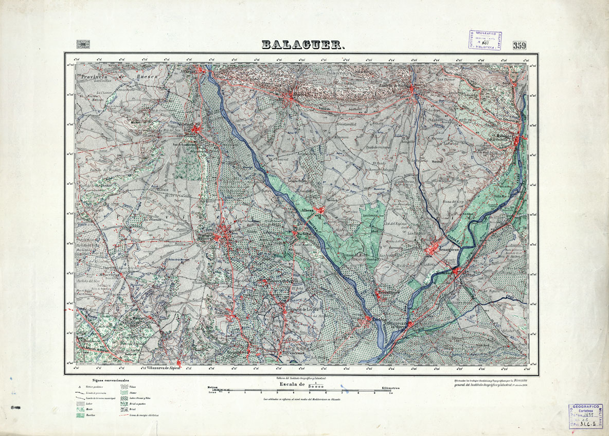 (N:18334) MAPA TOPOGRAFICO DE ESPANA - Belaguer - Foglio 359 (B0014780) Carte e stampe antiche: riproduzione a colori su carta (formato A1)
