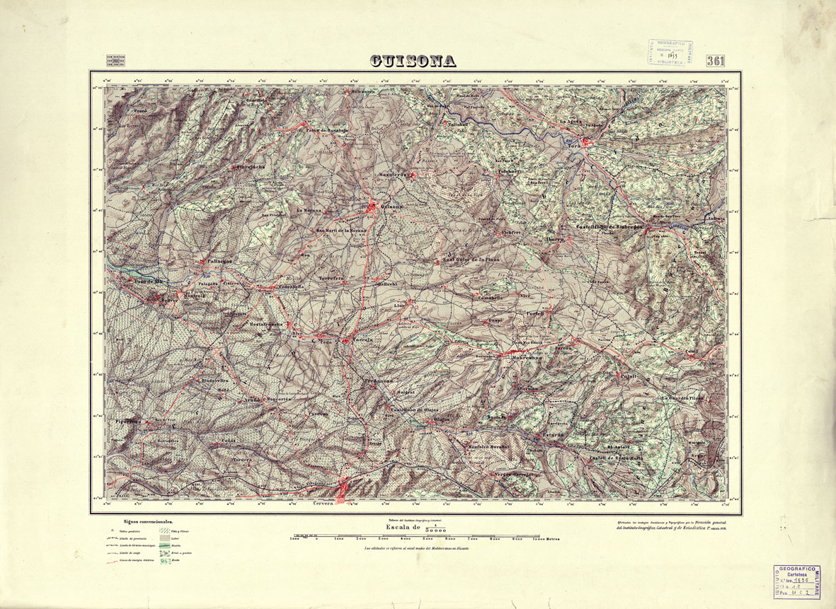 (N:18336) MAPA TOPOGRAFICO DE ESPANA - Guisona - Foglio 361 (B0014782) Carte e stampe antiche: riproduzione a colori su carta (formato A1)