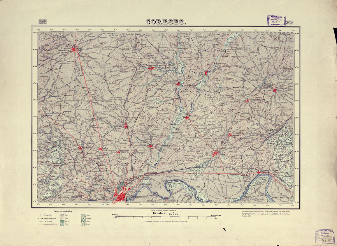 (N:18341) MAPA TOPOGRAFICO DE ESPANA - Coreses - Foglio 369 (B0014787) Carte e stampe antiche: riproduzione a colori su carta (formato A1)
