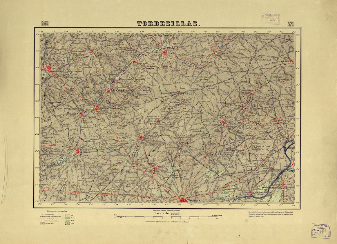 (N:18343) MAPA TOPOGRAFICO DE ESPANA - Tordesillas - Foglio 371 (B0014789) Carte e stampe antiche: riproduzione a colori su carta (formato A1)