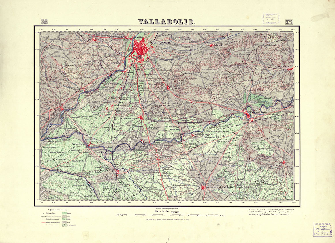 (N:18344) MAPA TOPOGRAFICO DE ESPANA - Valladolid - Foglio 372 (B0014790) Carte e stampe antiche: riproduzione a colori su carta (formato A1)