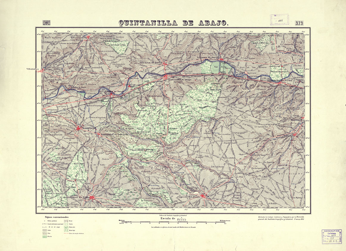 (N:18345) MAPA TOPOGRAFICO DE ESPANA - Quintanilla de Abajo - Foglio 373 (B0014791) Carte e stampe antiche: riproduzione a colori su carta (formato A1)
