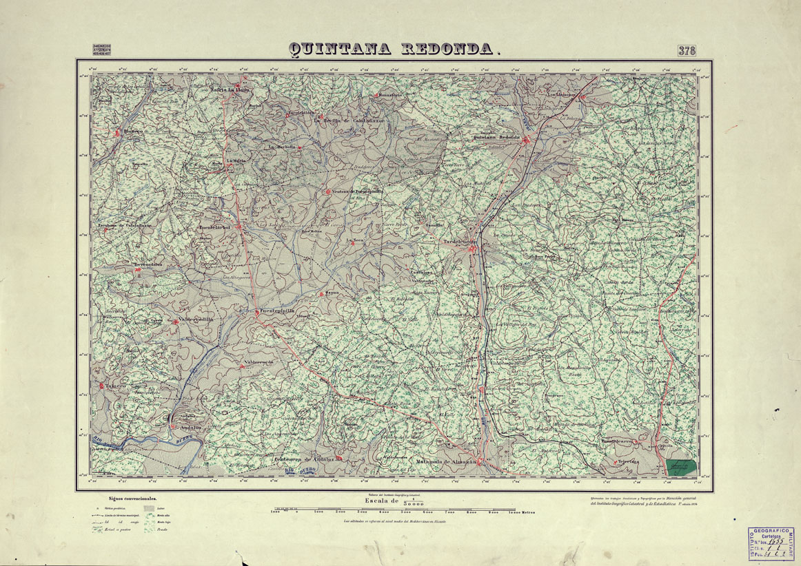 (N:18350) MAPA TOPOGRAFICO DE ESPANA - Quintana Redonda - Foglio 378 (B0014796) Carte e stampe antiche: riproduzione a colori su carta (formato A1)