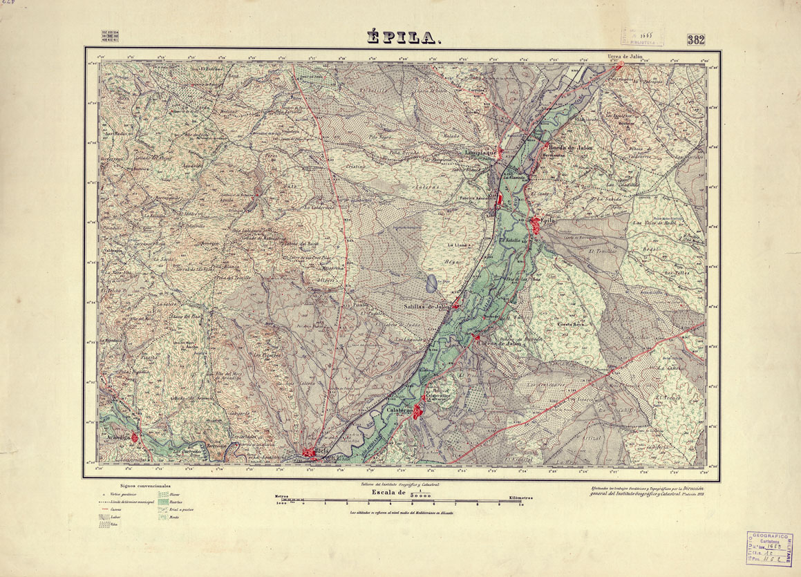 (N:18354) MAPA TOPOGRAFICO DE ESPANA - Epila - Foglio 382 (B0014800) Carte e stampe antiche: riproduzione a colori su carta (formato A1)
