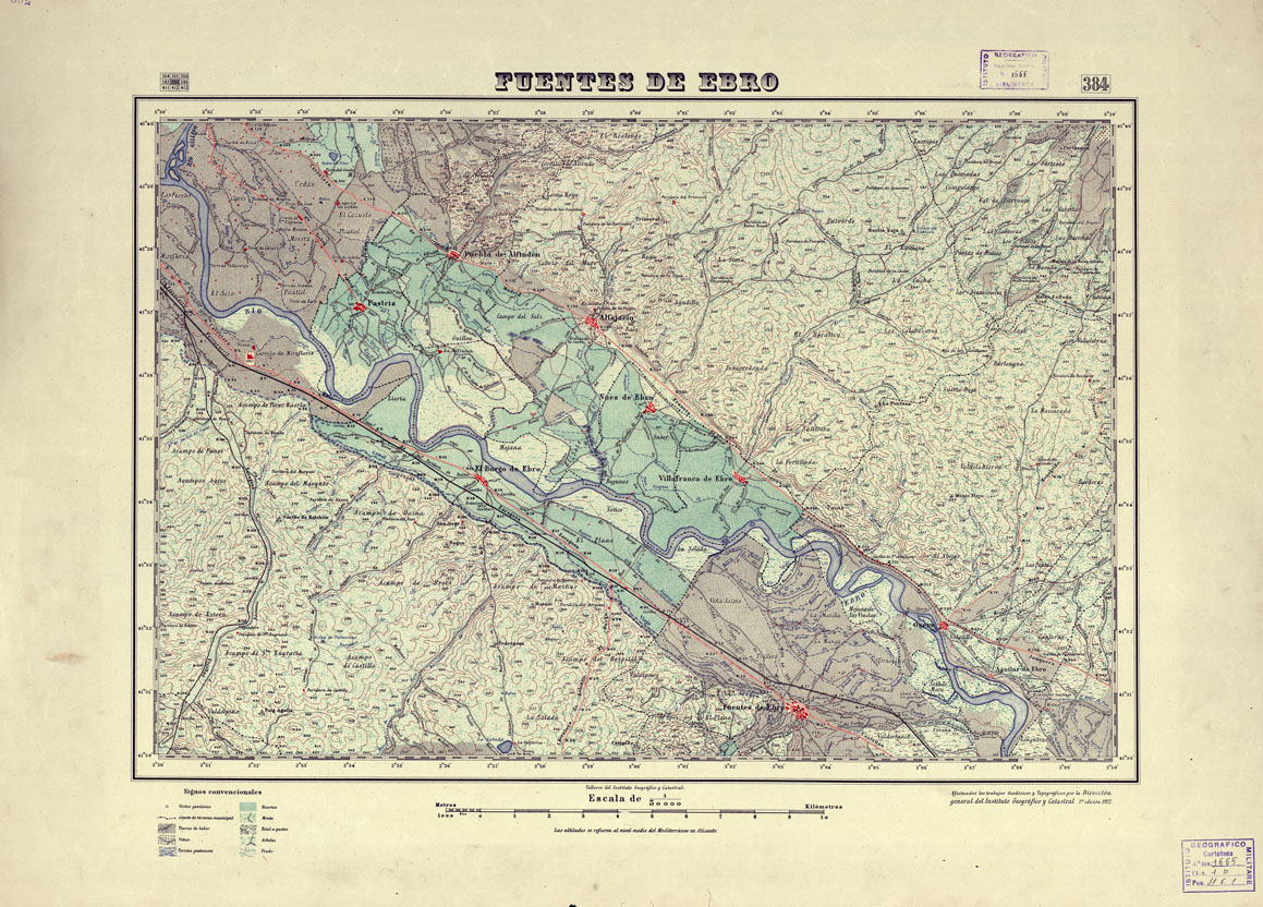 (N:18672) MAPA TOPOGRAFICO DE ESPANA - Fuente de Ebro - Foglio 384 (B0014802) Carte e stampe antiche: riproduzione a colori su carta (formato A1)