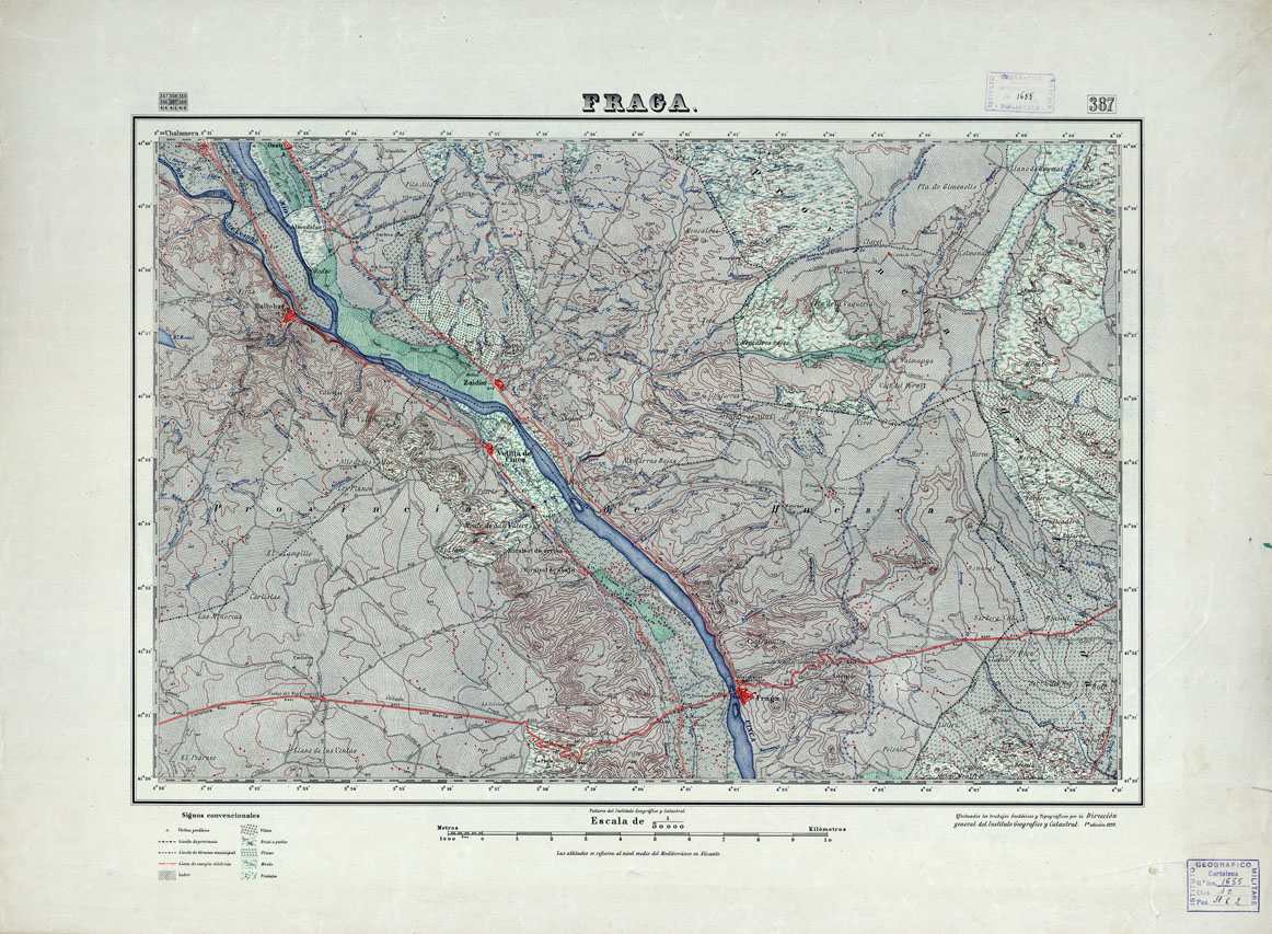 (N:18358) MAPA TOPOGRAFICO DE ESPANA - Fraga - Foglio 387 (B0014805) Carte e stampe antiche: riproduzione a colori su carta (formato A1)