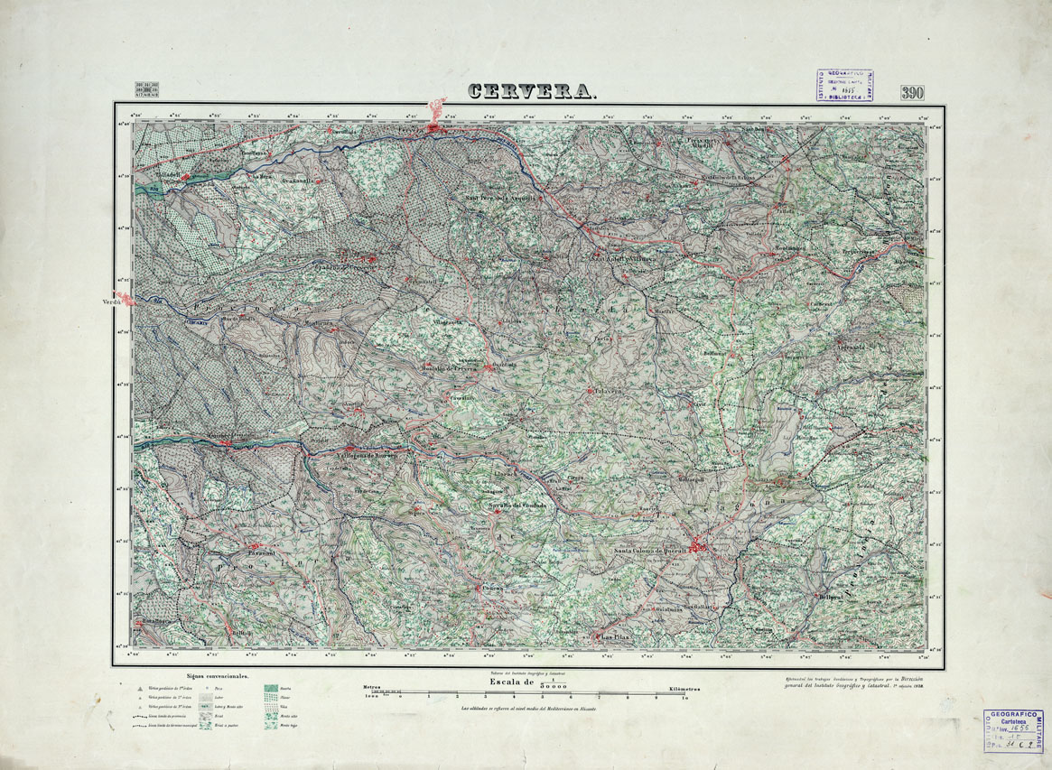 (N:18361) MAPA TOPOGRAFICO DE ESPANA - Ceruera - Foglio 390 (B0014808) Carte e stampe antiche: riproduzione a colori su carta (formato A1)