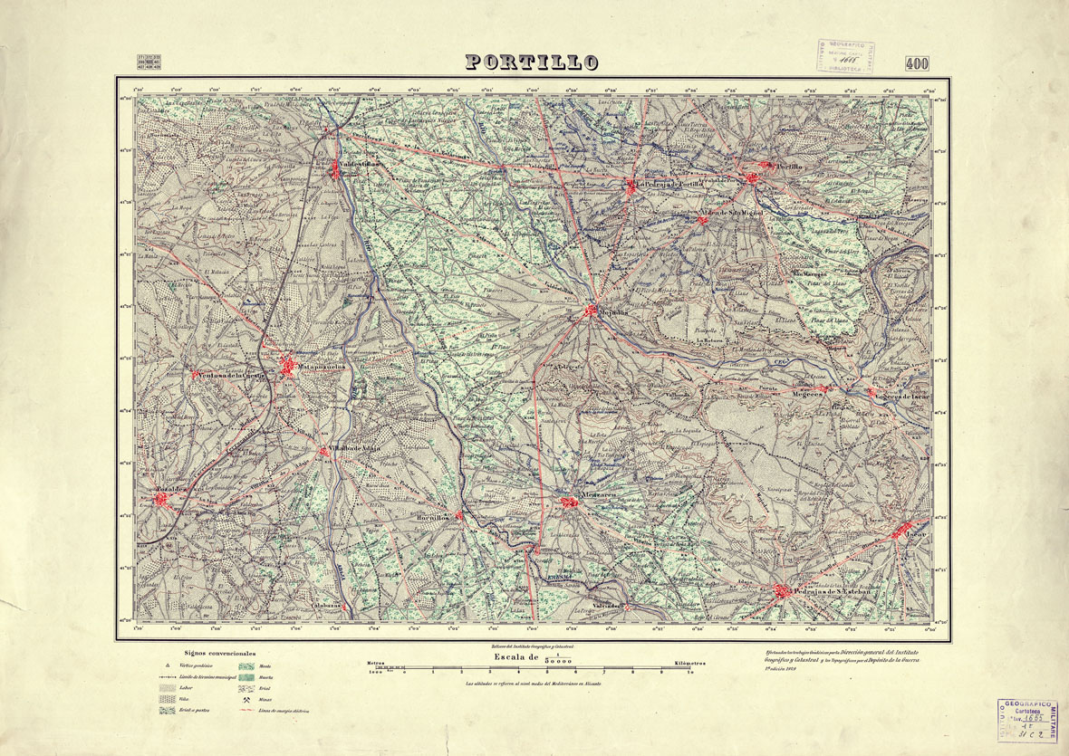 (N:18369) MAPA TOPOGRAFICO DE ESPANA - Portillo - Foglio 400 (B0014816) Carte e stampe antiche: riproduzione a colori su carta (formato A1)