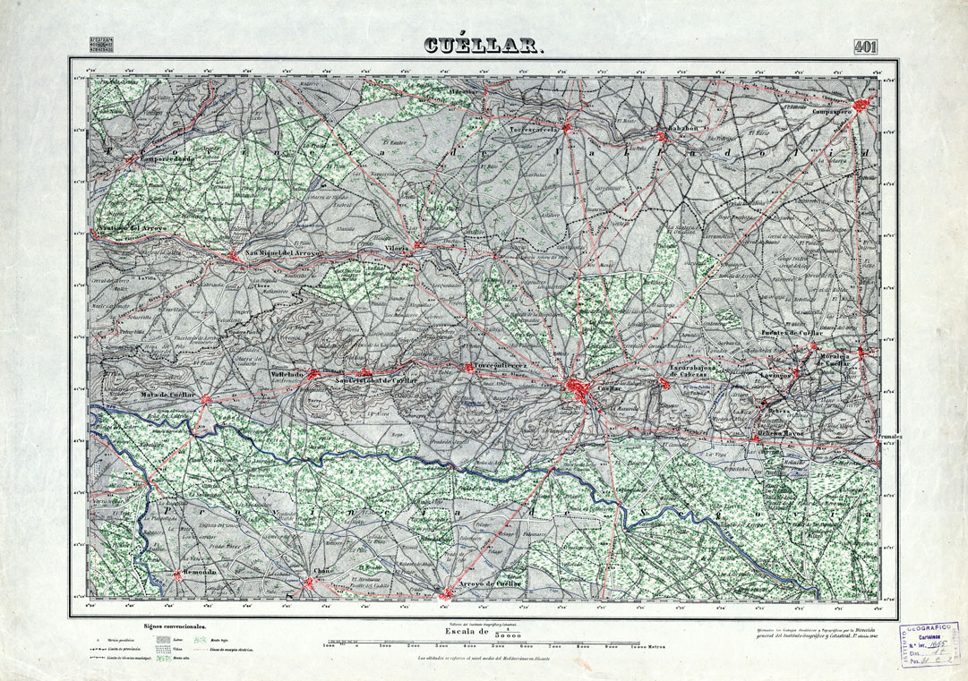 (N:18370) MAPA TOPOGRAFICO DE ESPANA - Cuellar - Foglio 401 (B0014817) Carte e stampe antiche: riproduzione a colori su carta (formato A1)