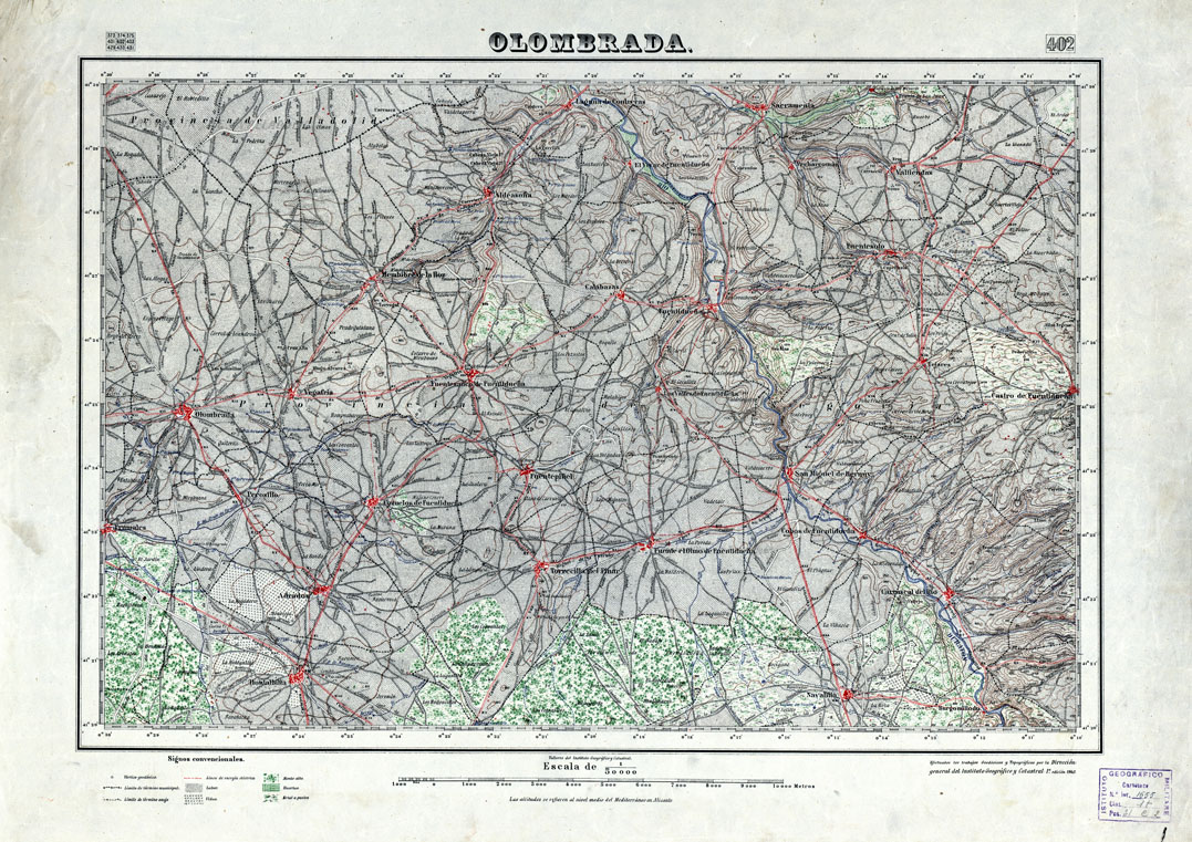 (N:18371) MAPA TOPOGRAFICO DE ESPANA - Olombrada - Foglio 402 (B0014818) Carte e stampe antiche: riproduzione a colori su carta (formato A1)