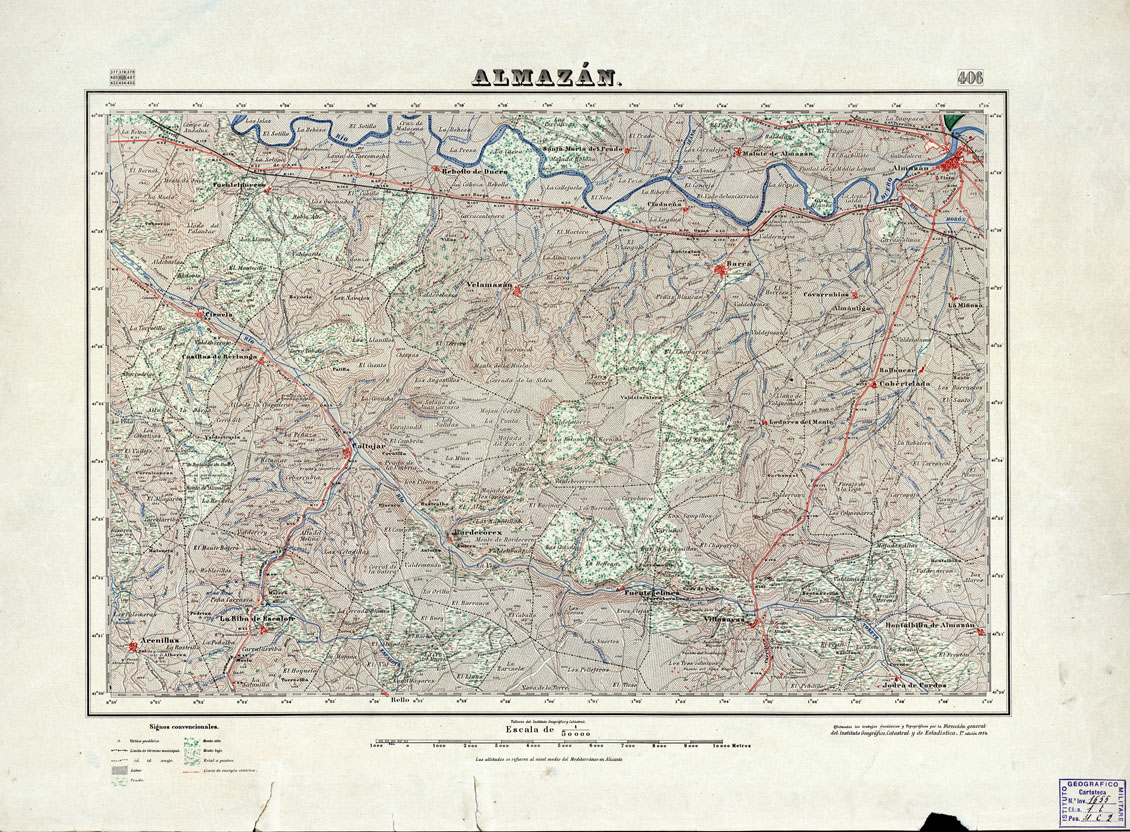 (N:18375) MAPA TOPOGRAFICO DE ESPANA - Almazan - Foglio 406 (B0014822) Carte e stampe antiche: riproduzione a colori su carta (formato A1)