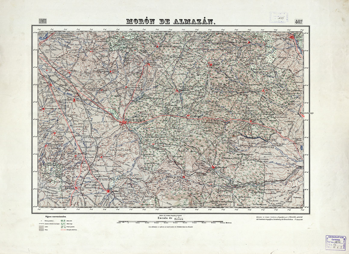 (N:18376) MAPA TOPOGRAFICO DE ESPANA - Moron de Almazan - Foglio 407 (B0014823) Carte e stampe antiche: riproduzione a colori su carta (formato A1)