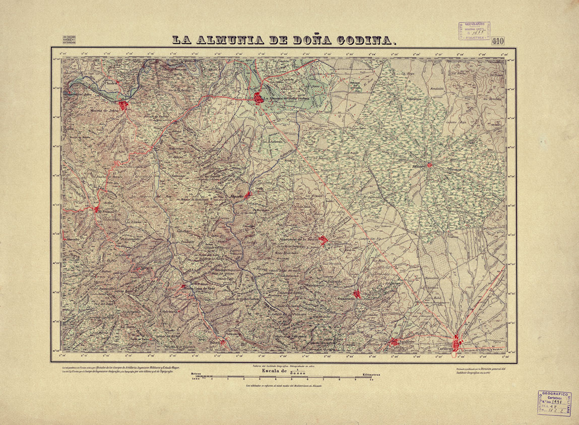 (N:18378) MAPA TOPOGRAFICO DE ESPANA - La Almunia de Dona Godina - Foglio 410 (B0014825) Carte e stampe antiche: riproduzione a colori su carta (formato A1)