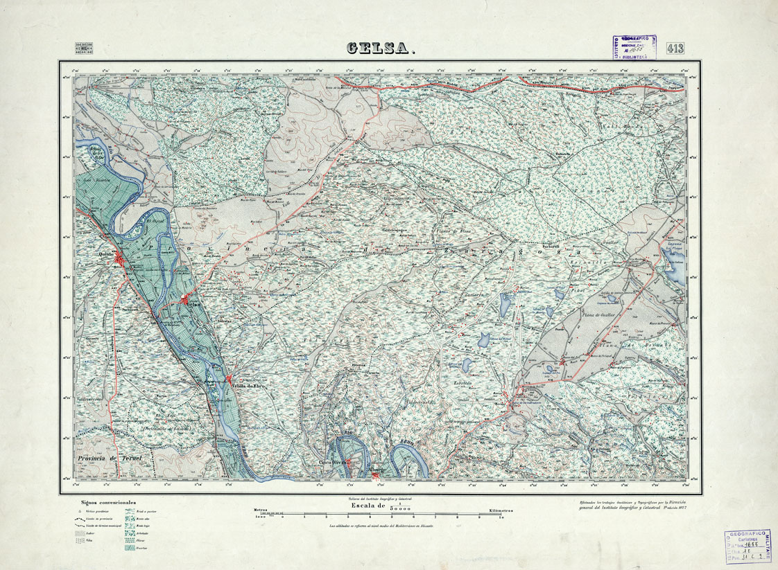(N:18381) MAPA TOPOGRAFICO DE ESPANA - Gelsa - Foglio 413 (B0014828) Carte e stampe antiche: riproduzione a colori su carta (formato A1)