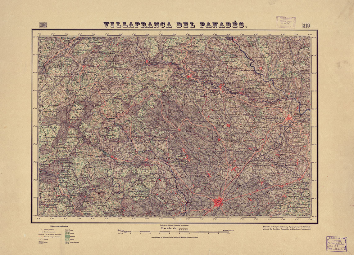 (N:18386) MAPA TOPOGRAFICO DE ESPANA - Villafranca del Panades - Foglio 419 (B0014833) Carte e stampe antiche: riproduzione a colori su carta (formato A1)
