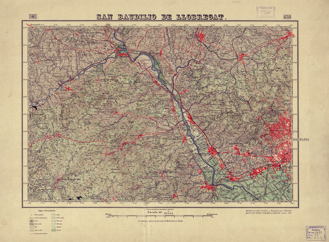 (N:18387) MAPA TOPOGRAFICO DE ESPANA - San Baudilio de LLobregat - Foglio 420 (B0014834) Carte e stampe antiche: riproduzione a colori su carta (formato A1)