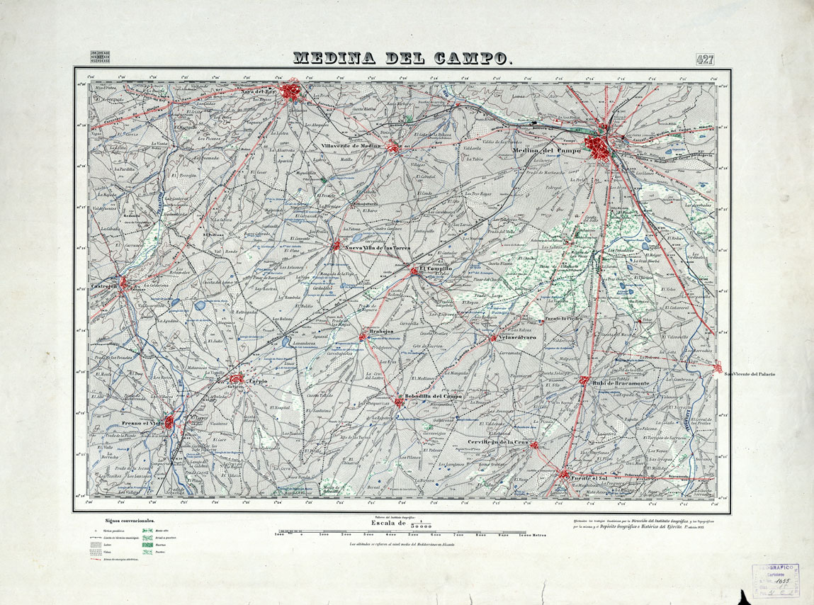 (N:18390) MAPA TOPOGRAFICO DE ESPANA - Medina del Campo - Foglio 427 (B0014837) Carte e stampe antiche: riproduzione a colori su carta (formato A1)