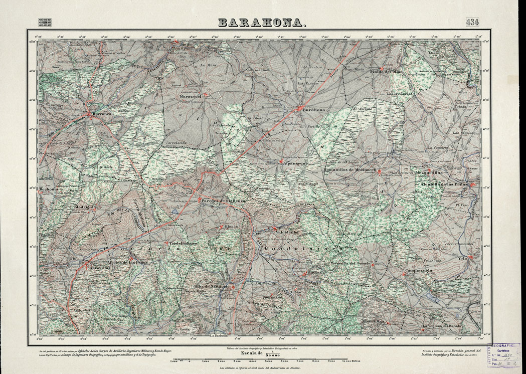 (N:18395) MAPA TOPOGRAFICO DE ESPANA - Barahona - Foglio 434 (B0014842) Carte e stampe antiche: riproduzione a colori su carta (formato A1)