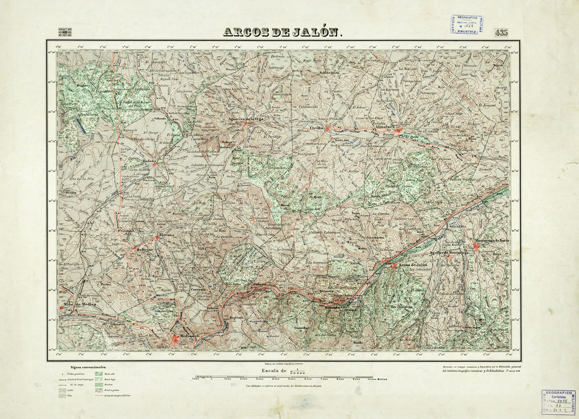 (N:18396) MAPA TOPOGRAFICO DE ESPANA - Arcos de Jalon - Foglio 435 (B0014843) Carte e stampe antiche: riproduzione a colori su carta (formato A1)