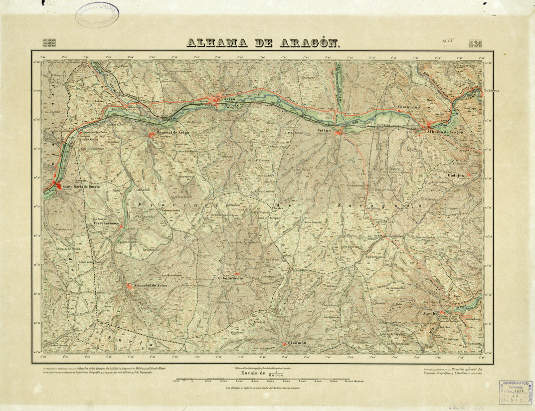 (N:18397) MAPA TOPOGRAFICO DE ESPANA - Alhama de Aragon - Foglio 436 (B0014844) Carte e stampe antiche: riproduzione a colori su carta (formato A1)