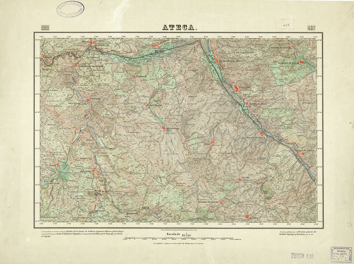 (N:18398) MAPA TOPOGRAFICO DE ESPANA - Ateca - Foglio 437 (B0014845) Carte e stampe antiche: riproduzione a colori su carta (formato A1)