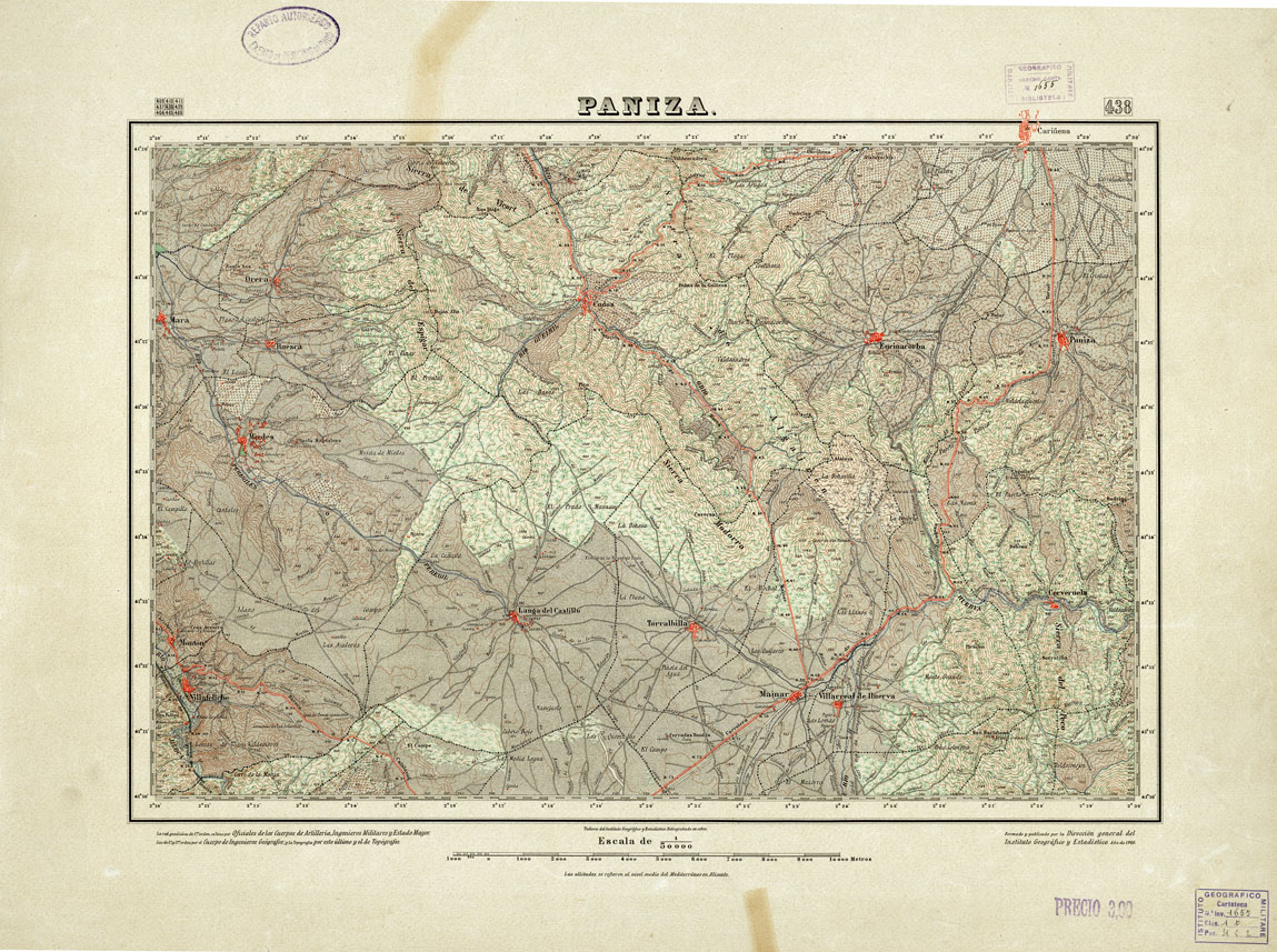 (N:18399) MAPA TOPOGRAFICO DE ESPANA - Paniza - Foglio 438 (B0014846) Carte e stampe antiche: riproduzione a colori su carta (formato A1)