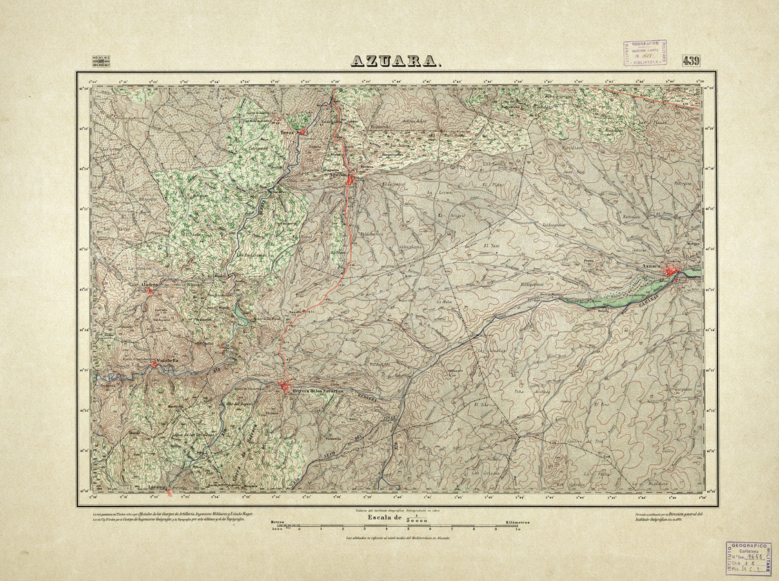 (N:18400) MAPA TOPOGRAFICO DE ESPANA - Azuara - Foglio 439 (B0014847) Carte e stampe antiche: riproduzione a colori su carta (formato A1)