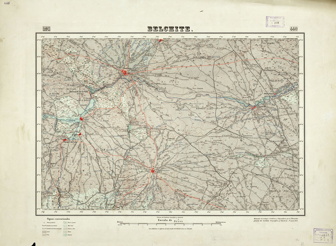 (N:18401) MAPA TOPOGRAFICO DE ESPANA - Belchite - Foglio 440 (B0014848) Carte e stampe antiche: riproduzione a colori su carta (formato A1)