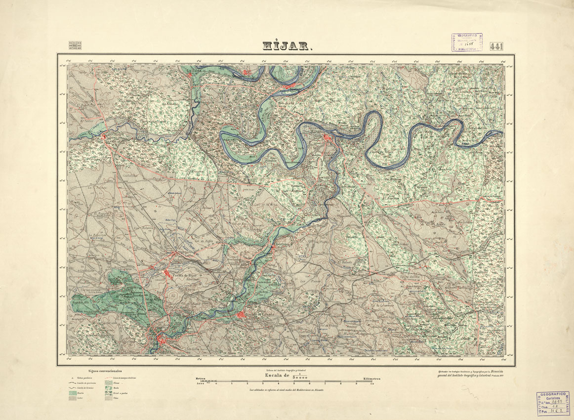 (N:18402) MAPA TOPOGRAFICO DE ESPANA - Hijar - Foglio 441 (B0014849) Carte e stampe antiche: riproduzione a colori su carta (formato A1)