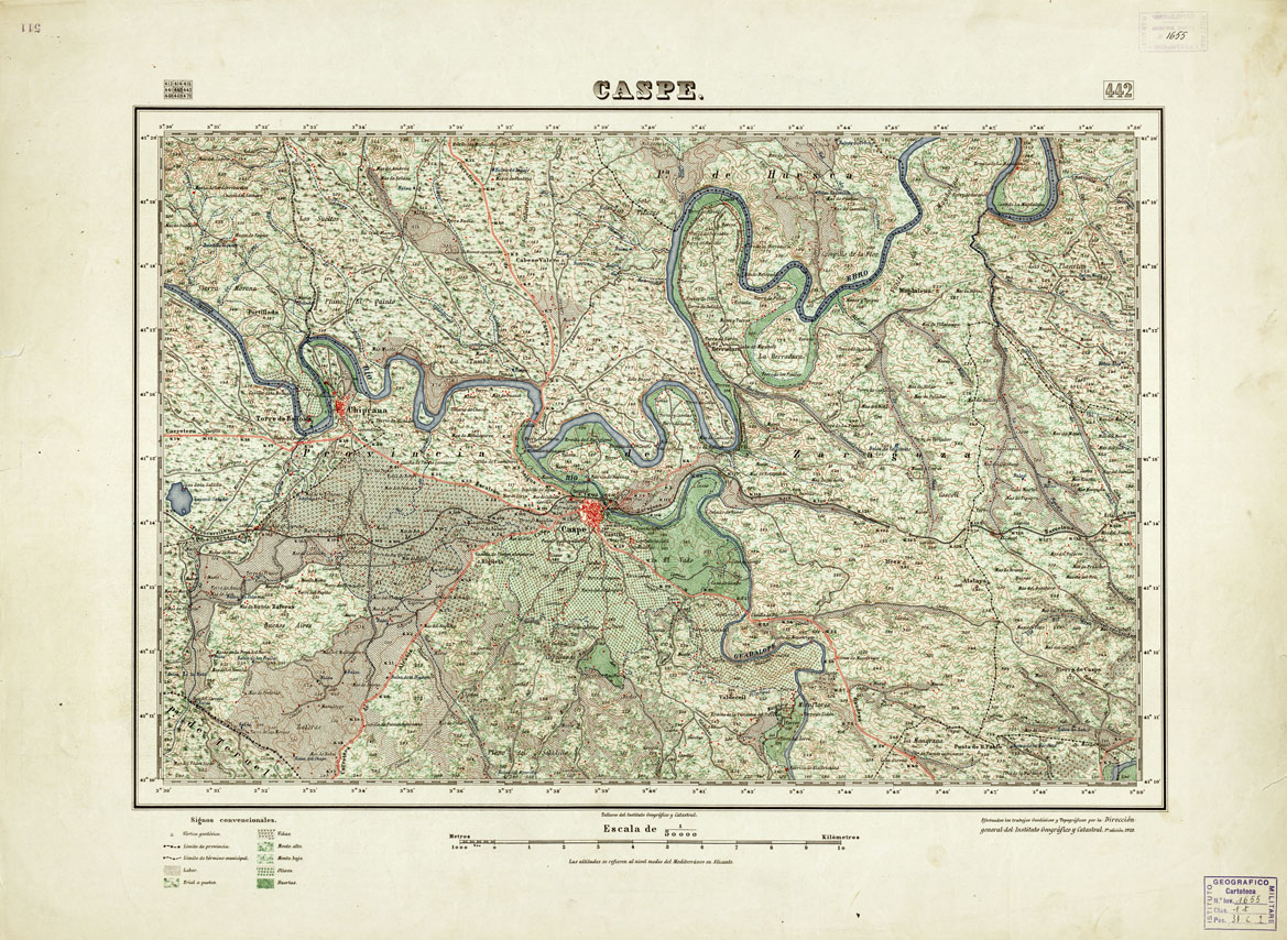 (N:18403) MAPA TOPOGRAFICO DE ESPANA - Caspe - Foglio 442 (B0014850) Carte e stampe antiche: riproduzione a colori su carta (formato A1)