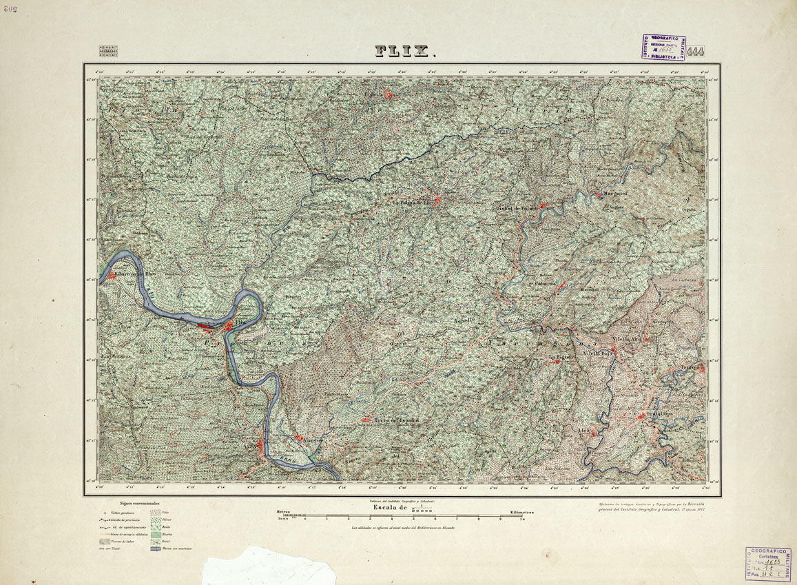 (N:18405) MAPA TOPOGRAFICO DE ESPANA - Flix - Foglio 444 (B0014852) Carte e stampe antiche: riproduzione a colori su carta (formato A1)