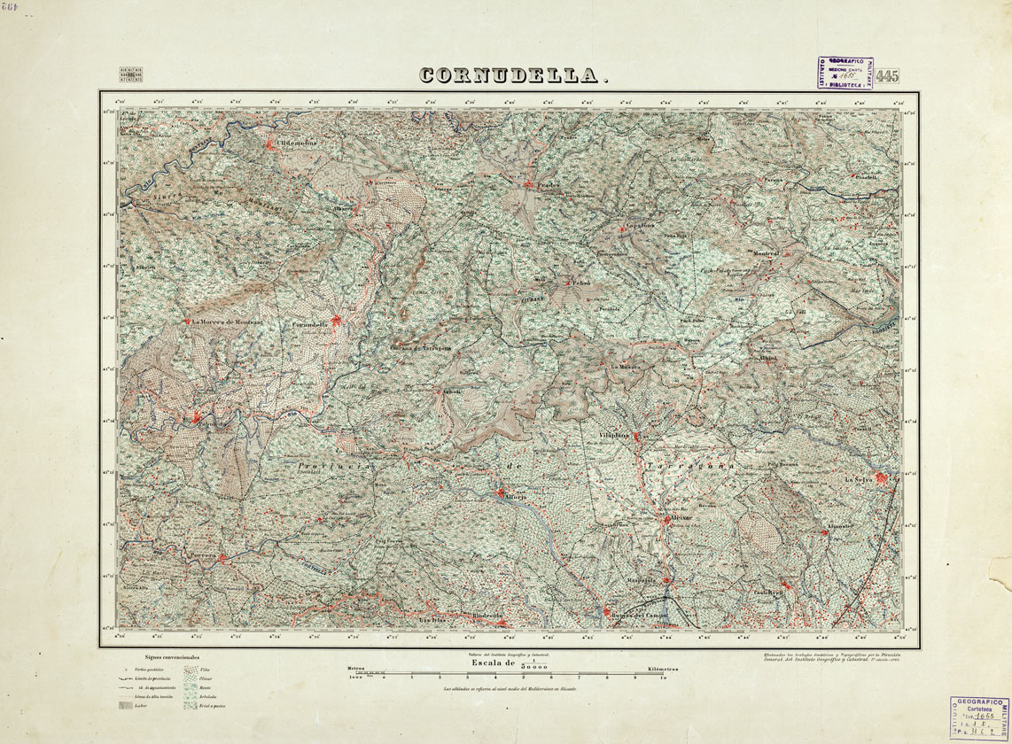(N:18406) MAPA TOPOGRAFICO DE ESPANA - Cornudella - Foglio 445 (B0014853) Carte e stampe antiche: riproduzione a colori su carta (formato A1)