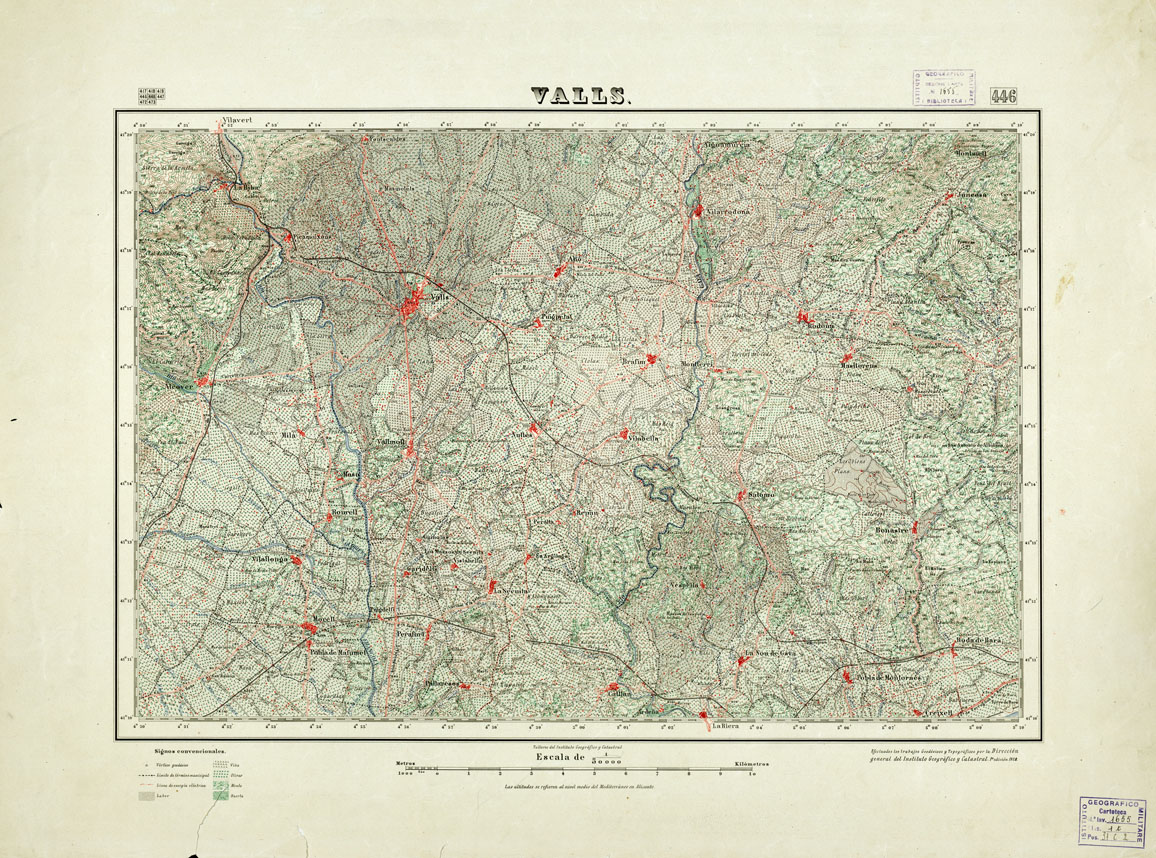 (N:18407) MAPA TOPOGRAFICO DE ESPANA - Valls - Foglio 446 (B0014854) Carte e stampe antiche: riproduzione a colori su carta (formato A1)