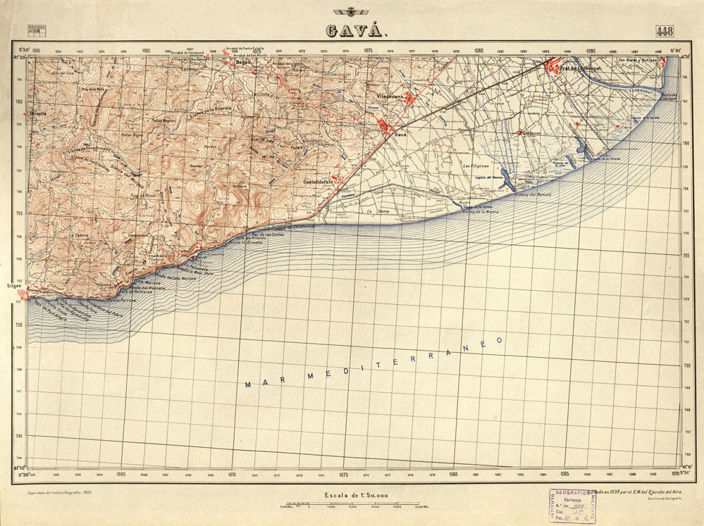 (N:18409) MAPA TOPOGRAFICO DE ESPANA - Gava - Foglio 448 (B0014856) Carte e stampe antiche: riproduzione a colori su carta (formato A1)