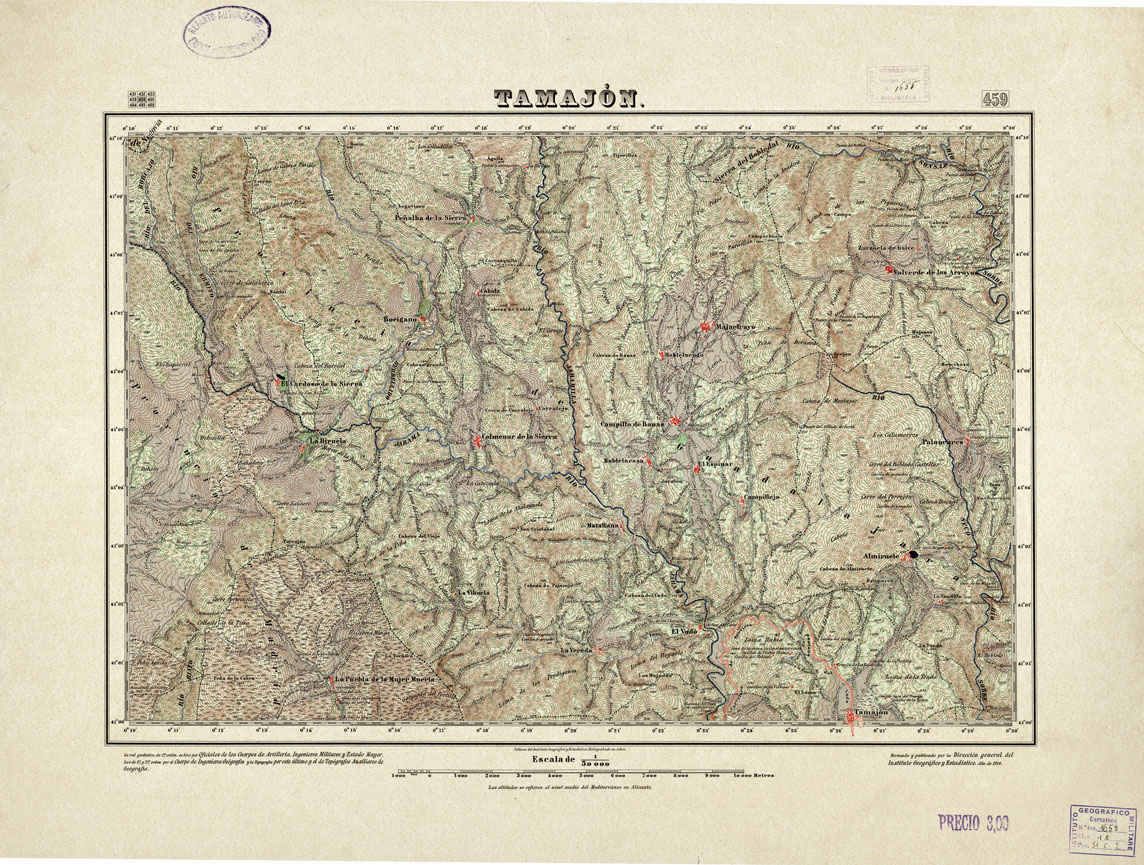(N:18411) MAPA TOPOGRAFICO DE ESPANA - Tamajon - Foglio 459 (B0014858) Carte e stampe antiche: riproduzione a colori su carta (formato A1)