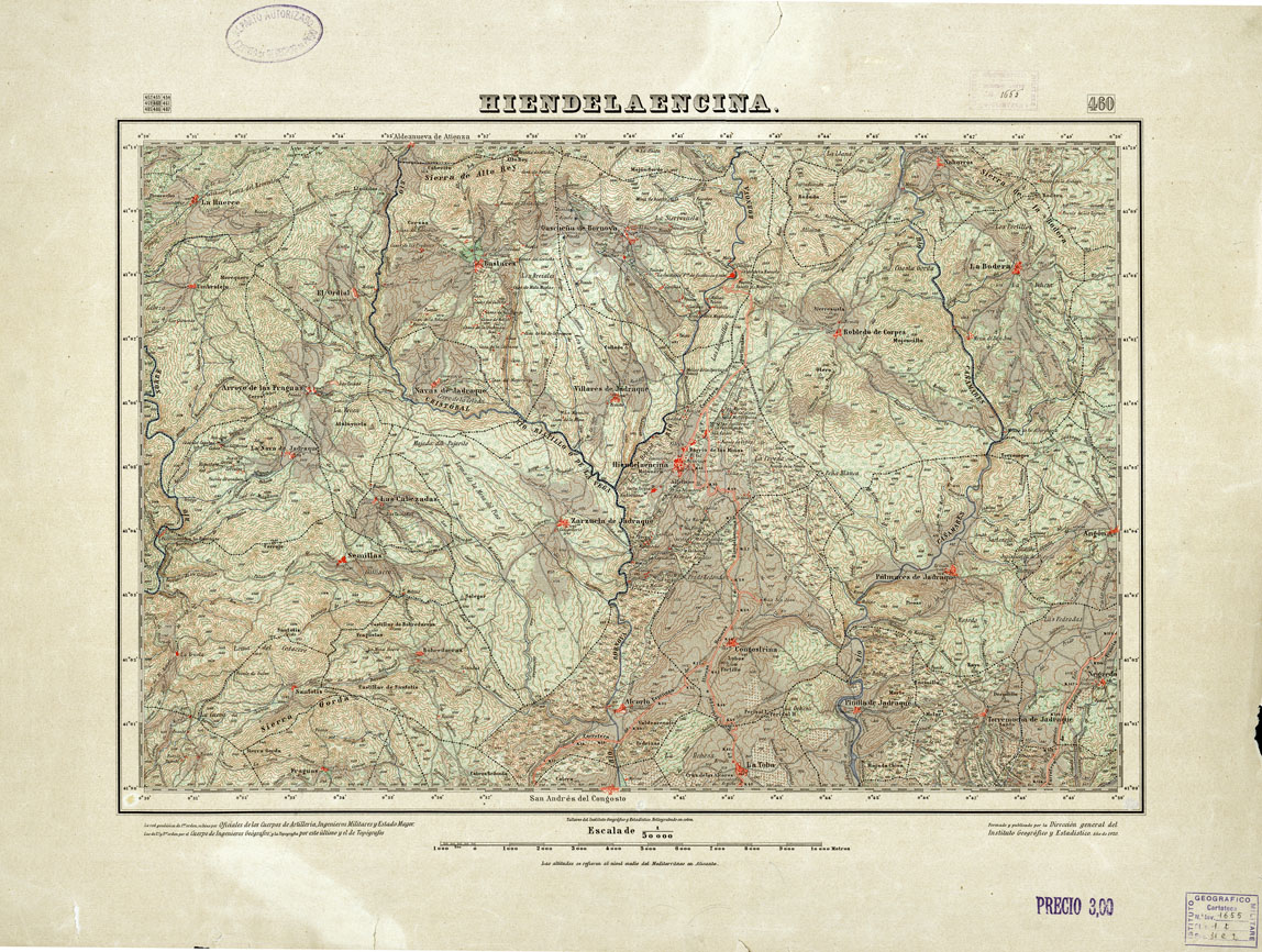 (N:18413) MAPA TOPOGRAFICO DE ESPANA - Hiendelaencina - Foglio 460 (B0014860) Carte e stampe antiche: riproduzione a colori su carta (formato A1)