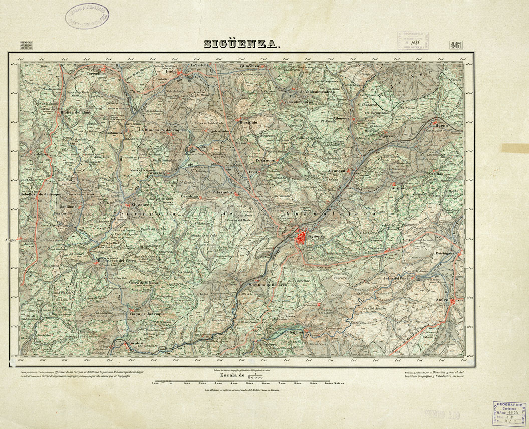 (N:18414) MAPA TOPOGRAFICO DE ESPANA - Siguenza - Foglio 461 (B0014861) Carte e stampe antiche: riproduzione a colori su carta (formato A1)