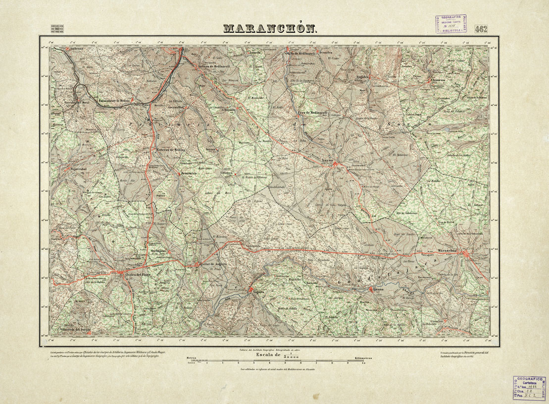 (N:18415) MAPA TOPOGRAFICO DE ESPANA - Maranchn - Foglio 462 (B0014862) Carte e stampe antiche: riproduzione a colori su carta (formato A1)