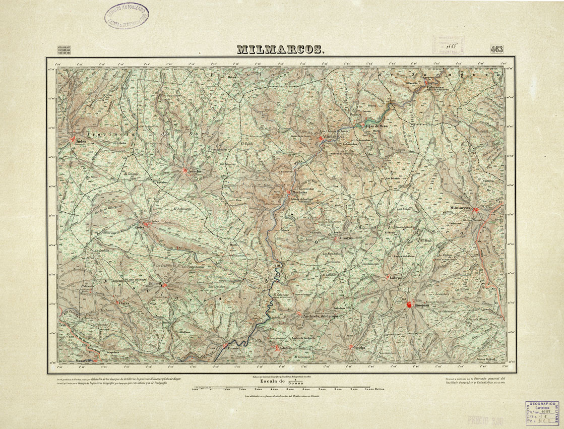 (N:18416) MAPA TOPOGRAFICO DE ESPANA - Milmarcos - Foglio 463 (B0014863) Carte e stampe antiche: riproduzione a colori su carta (formato A1)