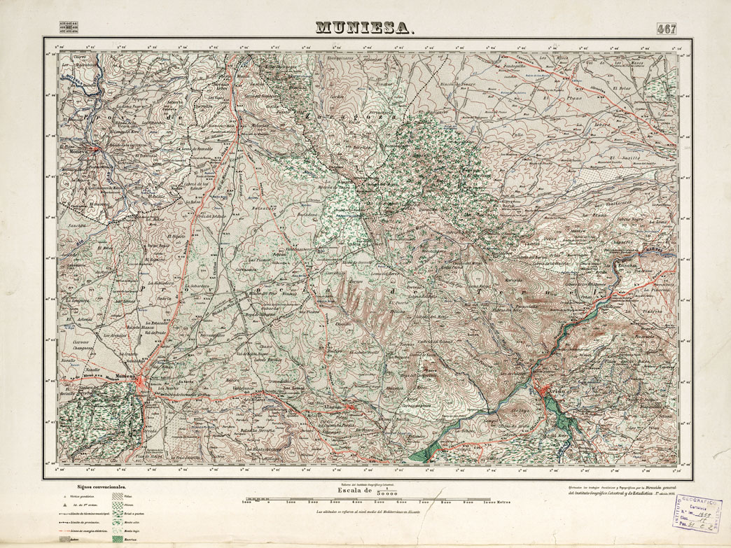 (N:18420) MAPA TOPOGRAFICO DE ESPANA - Muniesa - Foglio 467 (B0014867) Carte e stampe antiche: riproduzione a colori su carta (formato A1)