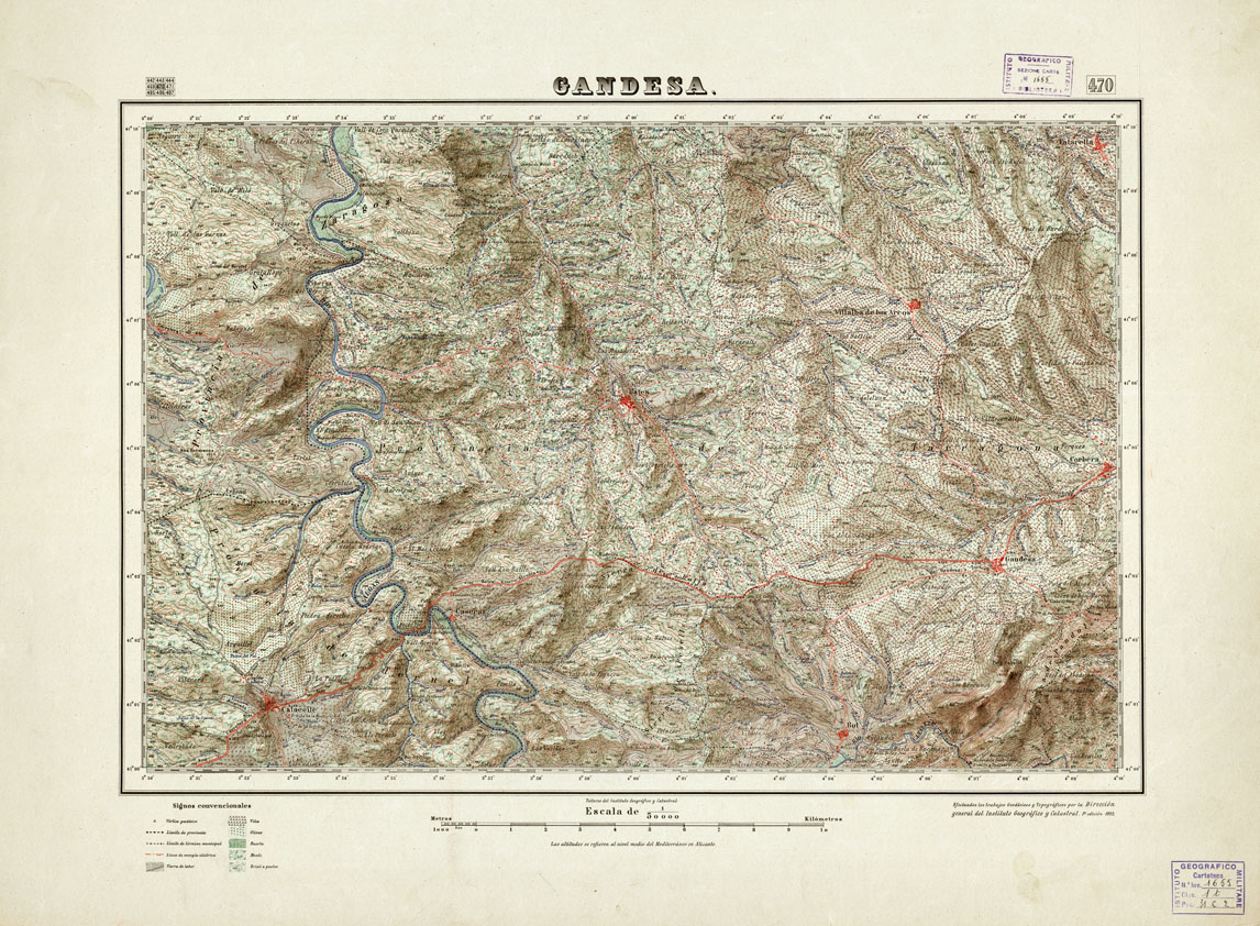 (N:18424) MAPA TOPOGRAFICO DE ESPANA - Gandesa - Foglio 470 (B0014871) Carte e stampe antiche: riproduzione a colori su carta (formato A1)