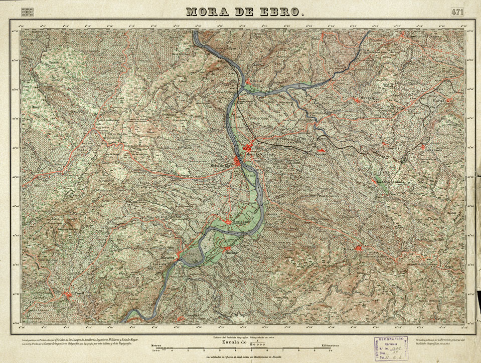 (N:18425) MAPA TOPOGRAFICO DE ESPANA - Mora de Ebro - Foglio 471 (B0014872) Carte e stampe antiche: riproduzione a colori su carta (formato A1)