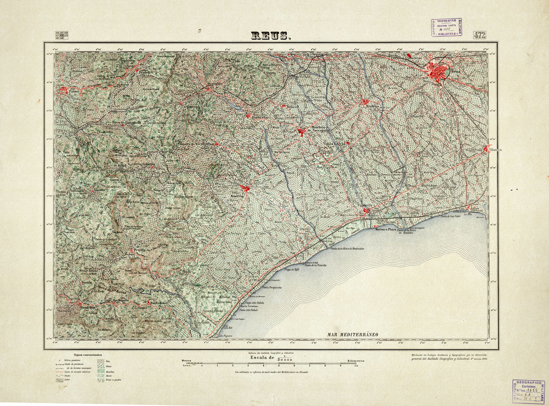 (N:18426) MAPA TOPOGRAFICO DE ESPANA - Reus - Foglio 472 (B0014873) Carte e stampe antiche: riproduzione a colori su carta (formato A1)