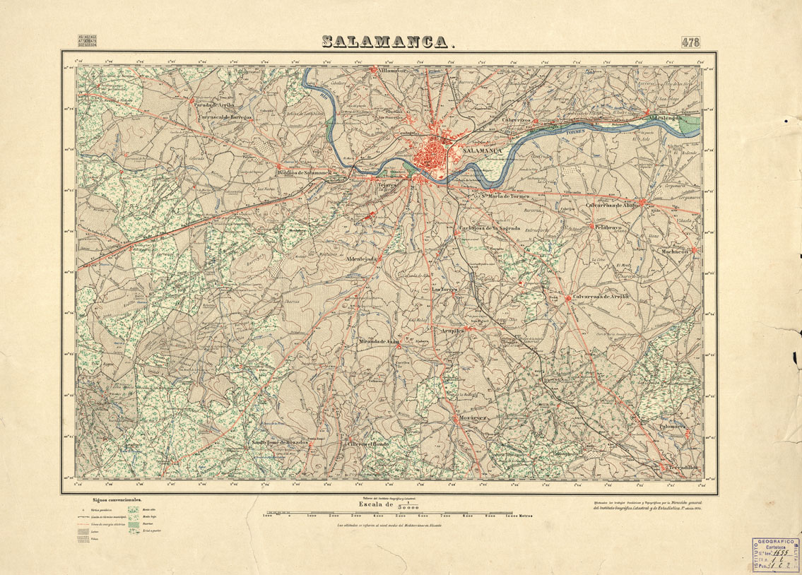 (N:18428) MAPA TOPOGRAFICO DE ESPANA - Salamanca - Foglio 478 (B0014875) Carte e stampe antiche: riproduzione a colori su carta (formato A1)
