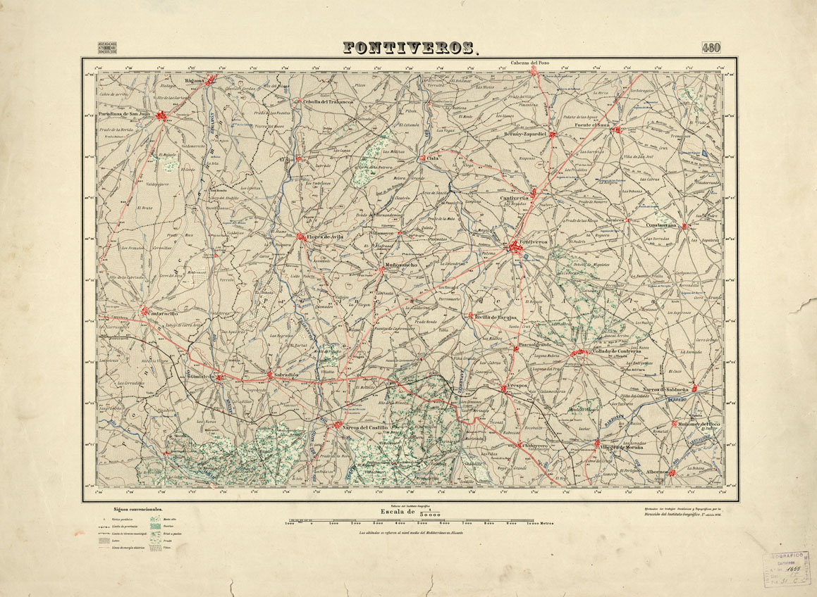 (N:18430) MAPA TOPOGRAFICO DE ESPANA - Fontiveros - Foglio 480 (B0014877) Carte e stampe antiche: riproduzione a colori su carta (formato A1)