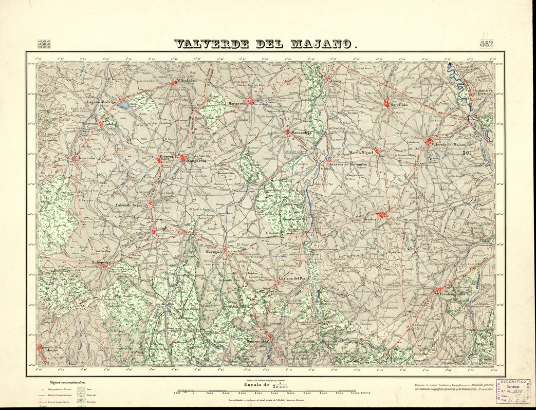 (N:18432) MAPA TOPOGRAFICO DE ESPANA - Valverde del Maiano - Foglio 482 (B0014879) Carte e stampe antiche: riproduzione a colori su carta (formato A1)