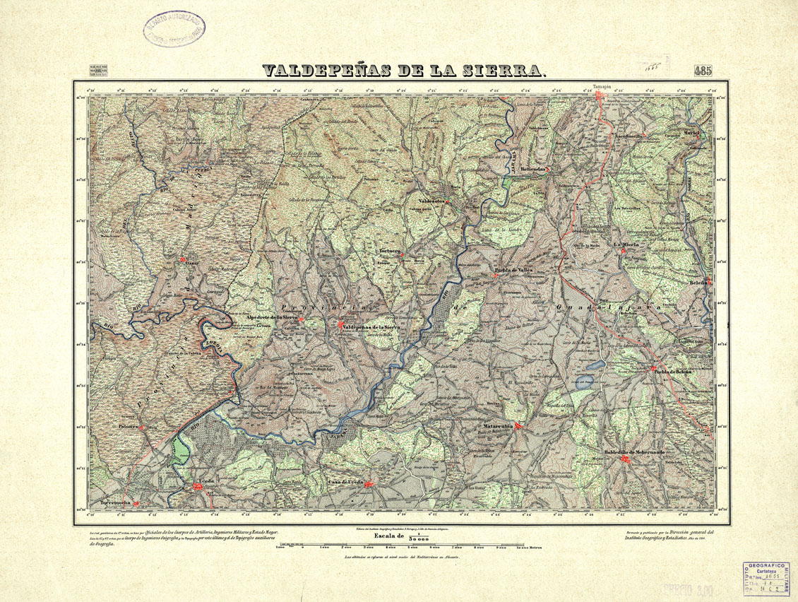 (N:18437) MAPA TOPOGRAFICO DE ESPANA - Valdepenas de la Sierra - Foglio 485 (B0014884) Carte e stampe antiche: riproduzione a colori su carta (formato A1)