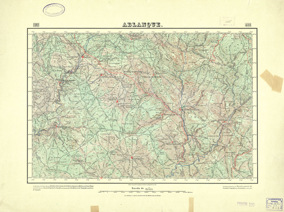 (N:18440) MAPA TOPOGRAFICO DE ESPANA - Ablanque - Foglio 488 (B0014887) Carte e stampe antiche: riproduzione a colori su carta (formato A1)