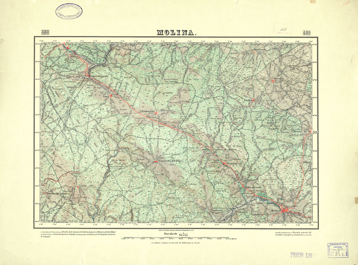 (N:18441) MAPA TOPOGRAFICO DE ESPANA - Molina - Foglio 489 (B0014888) Carte e stampe antiche: riproduzione a colori su carta (formato A1)