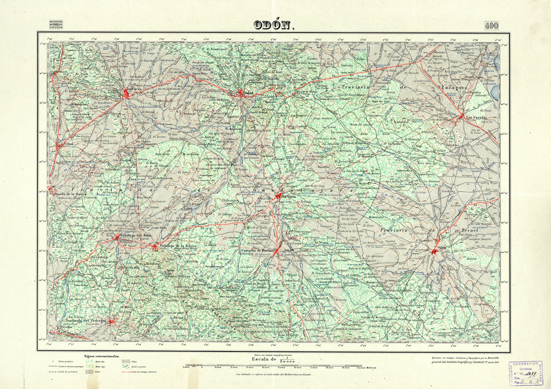 (N:18442) MAPA TOPOGRAFICO DE ESPANA - Odon - Foglio 490 (B0014889) Carte e stampe antiche: riproduzione a colori su carta (formato A1)